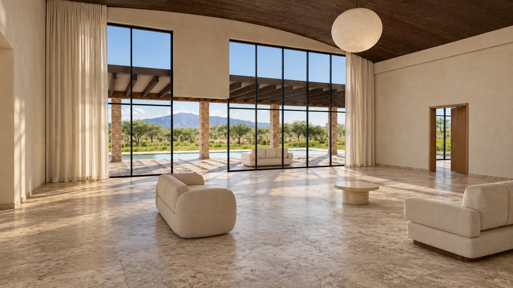 Render conceptual del interior de Casa del Mezquite