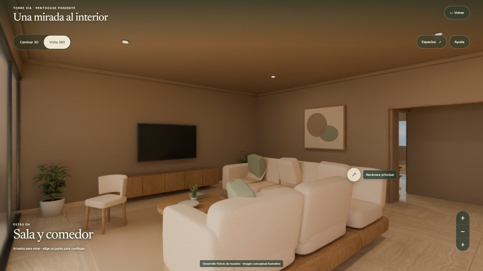 Visita 360° de la sala y comedor del penthouse, demo